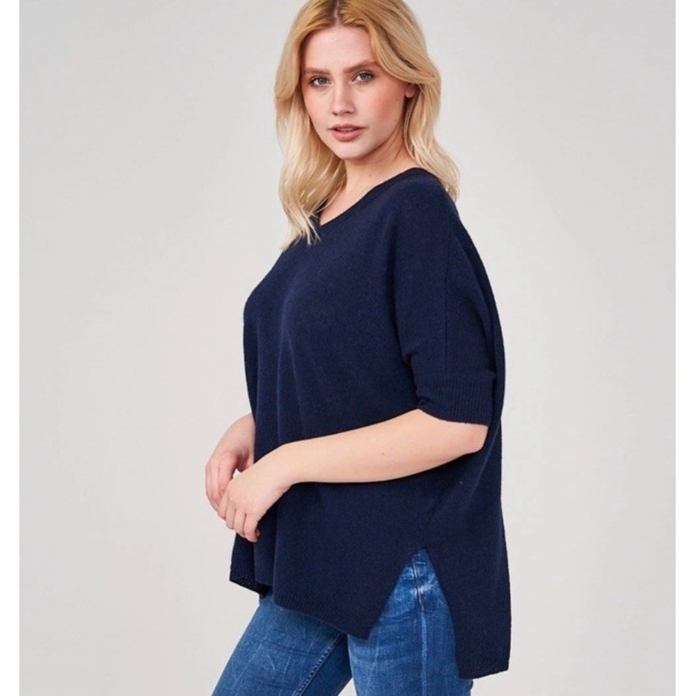 Brodie 100% Cashmere Short Sleeve Sweater Tee XS Bronte Jumper Blue Oversized‎